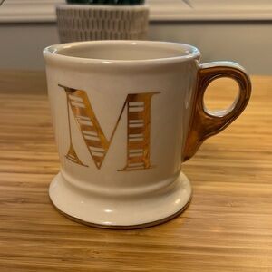 Anthropologie Monogram “M” Gold Leaf Stencil Coffee Tea Mug